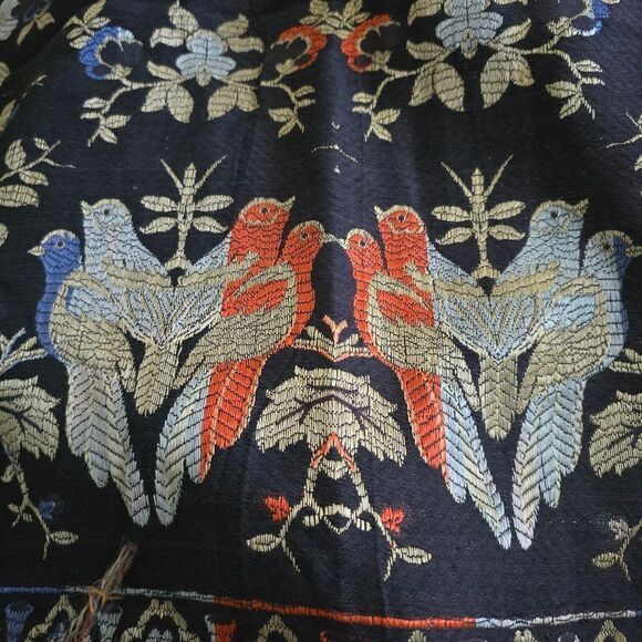 Elegant Womens Scarf 48” Colorful Italian Floral Bird Boho Artsy Tassel Chic - Picture 2 of 5